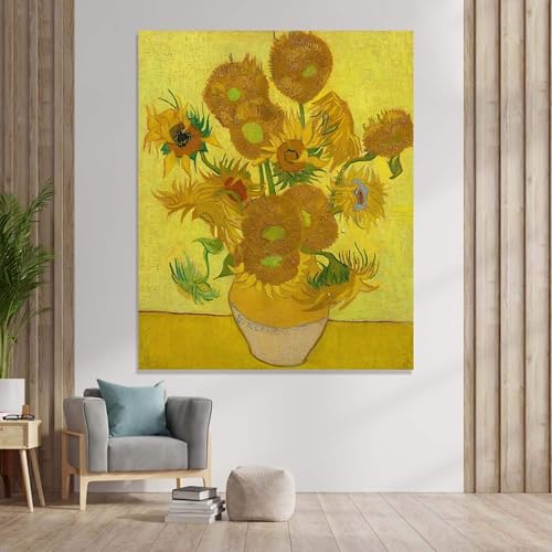 Tableau sur toile pour salon de 70x100 cm cadre intérieur tournesols