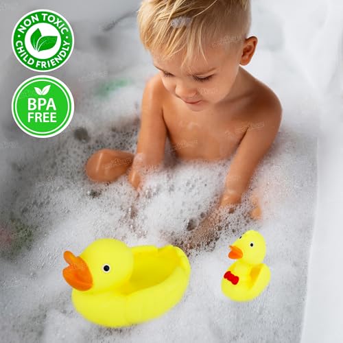 Image of Zest 4 Toyz Chu Chu Duck Bath Toy Set Duck Toy for Kids Floating Rubber Duck Family Safe & Fun Water Play Baby Toys for Kids Babies & Toddlers (Pack of 2) Yellow