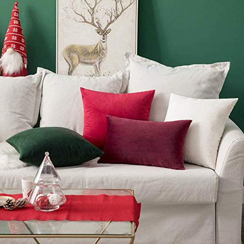 Image of MIULEE Pack of 2 Velvet Pillow Covers Decorative Square Pillowcase Soft Solid Cushion Case for Sofa Bedroom Car 16 x 16 Inch Red