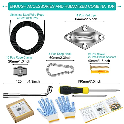 Shade Sails Installation Kits,Sun Shade Sail Hardware Kit With 4Pcs 10Ft Length Extension Nylon Wire Rope,Shades Awning Kit For Triangle Rectangle Shade Canopy,304 Stainless Steel, Patio Outdoor #TOP5