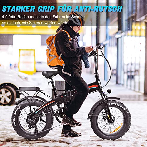 Foto von K2P-PRO Fat Tire e Bike Klapprad 20 Zoll mit BAFANG Motor 70Nm 48V 15Ah Akku (Ladegerät 3A lädt 5-6 Stunden) Elektrische MTB Elektrofahrrad für Erwachsene mit App, Shimano 7 Gängen