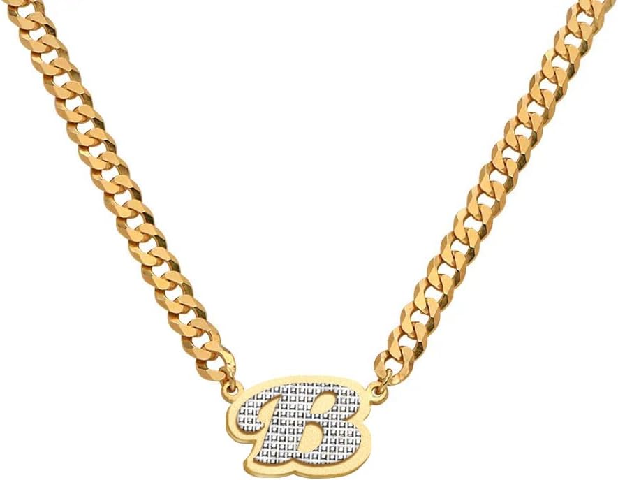 MyNameNecklace - Double Plated Initial Necklace in Mixed Metals – Single Letter Pendant (A–Z) on 18K Gold Plated Silver Gourmette Chain – Personalized Initial Jewelry for Women