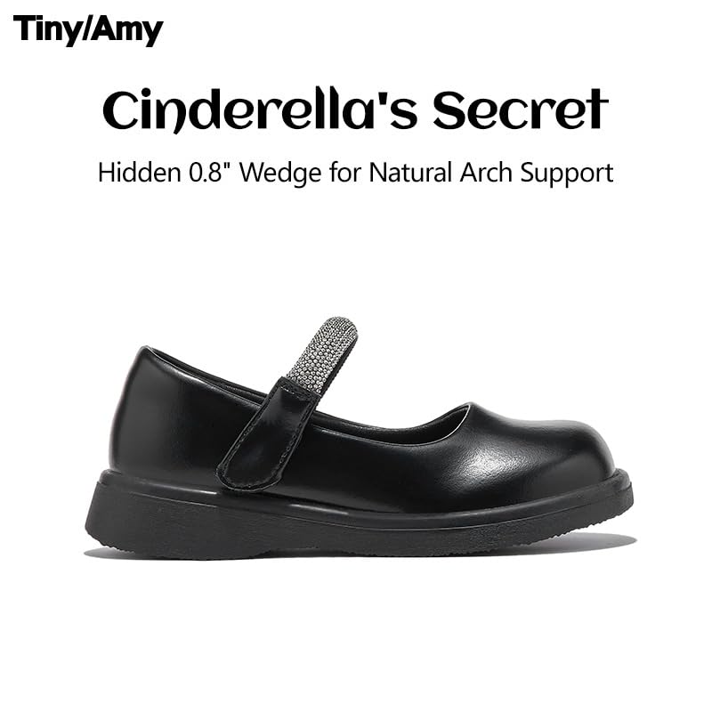 Girls Black Dress Shoes – Little & Big Kid Mary Jane Flats with Rhinestone Strap, Faux Leather Formal Shoes for Weddings, Parties, School Uniforms & Special Occasions2