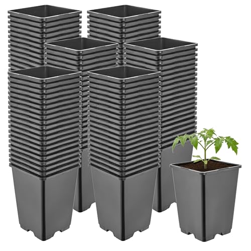 Garronda Pot de Fleur Carré Haut Plastique 11 × H15,5 cm (1,25L) - 100 Godets Semis Pot Culture...