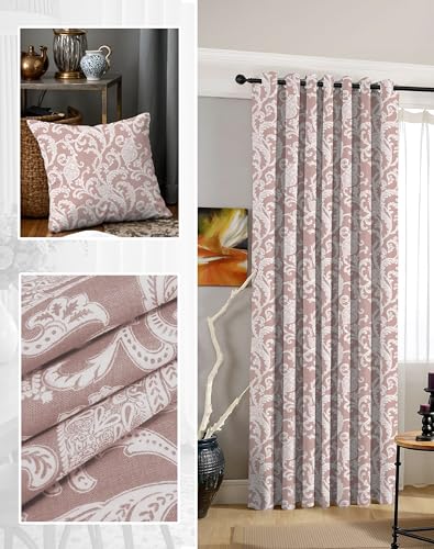 Image of Casableu Anthem Kelso Cotton Look Door Curtains Pack of 2-7 Feet Long, Printed Design, Room Darkening Curtains with Tiebacks, Eyelet Style for Bedroom & Living Room Decor (Bonjour 7 feet)