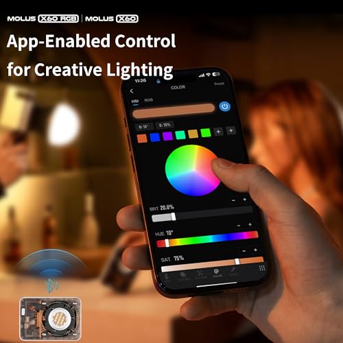 Image of ZHIYUN Molus X60 60W RGB Standard Video Light, Portable COB Photography Lighting on Camera, APP Control •CRI 95• TLCI 98• 15 Scenes for Video Recording /Portrait /TVC /Photo, USB-C