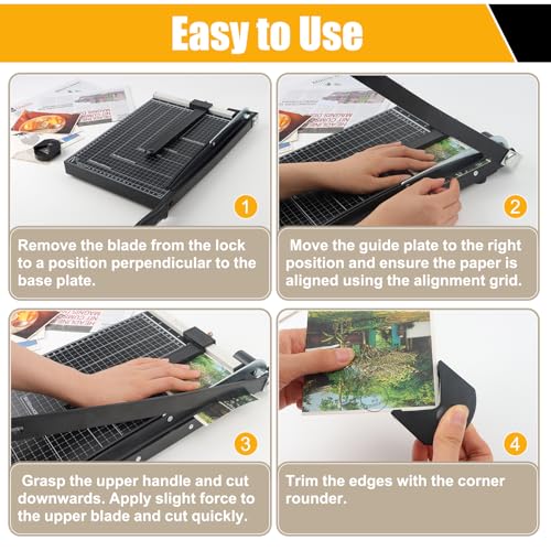12" Paper Cutter, Guillotine Paper Trimmer, Portable Paper Cutting Machine with Corner Rounder, 12-Sheet Capacity Heavy-Duty Paper Slicer for Office, School, Cardboard, Crafts, Vinyl, Photo - Image 6