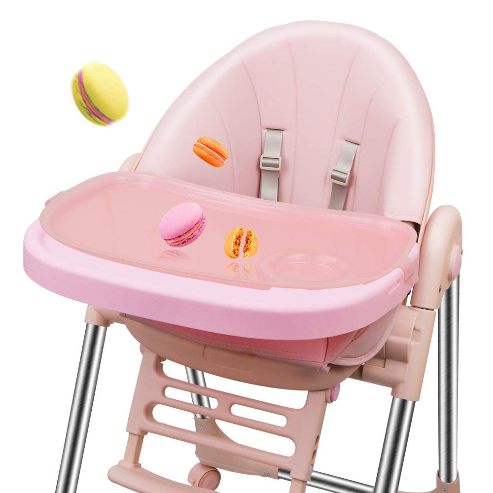 Trona para Bebe Evolutiva, Trona para bebés Plegable con bandeja extraíble, Tronas bebe Ajustable 5 Alturas, 4 ruedas, Rosa
