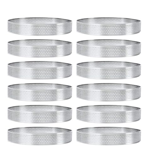 Yarryuter Paquete de 12 Anillos Circulares para Tarta de 10 cm con Agujeros, de Acero Inoxidable, para Tartas, Quiches, Pasteles, Mousse, Moldes para Hornear en la Cocina