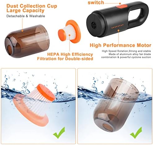 LAAAZY Handheld Vacuum, 5500W Strong Suction Portable Car Vacuum Cleaner Cordless, Rechargeable Lightweight Wet Dry Portable Car Vacuum Cleaner for Home and Car Cleaning, Black (LA-8889)