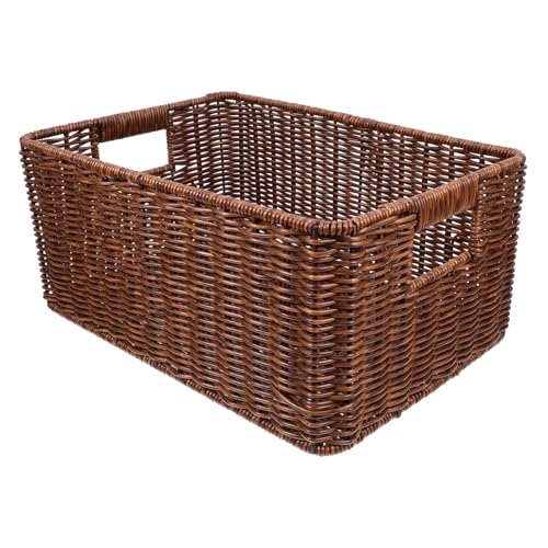 Alipis Imitation Rattan Basket Corner Handle Design Large Capacity Desktop Organizer Home Decor Storage Basket