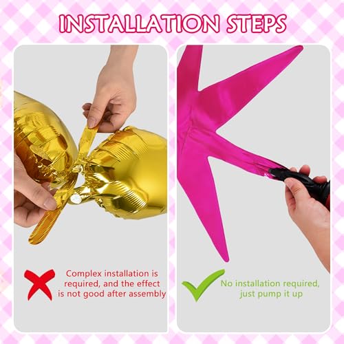 Image of TONIFUL 4 Pcs Explosion Star Balloons Hot Pink Foil Balloon Party Decor | 22 Inch Large Mylar Star Balloon for Girls Women Birthday Wedding Bridal Shower Baby Shower Anniversary Photo Booth Supplies