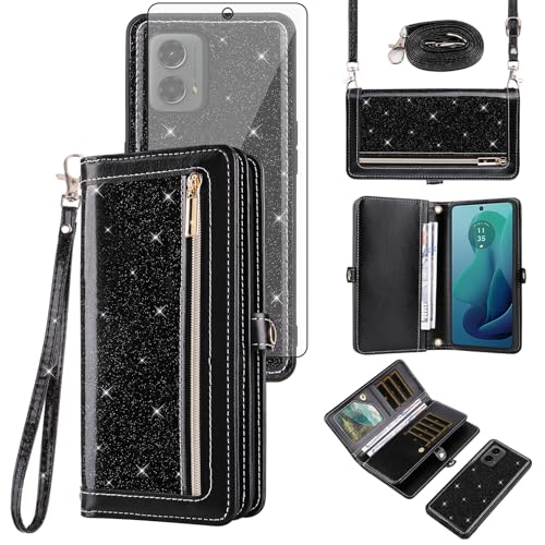 Coque Motorola Moto G 5G 2024 avec bandoulière pailletée idéale pour voyager les mains libres