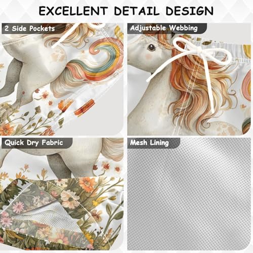 Pigsaly Boys Swim Trunks Little Unicorn Rose Boys Board Shorts Swimsuit Swimwear Summer Bathing Suit 4T3