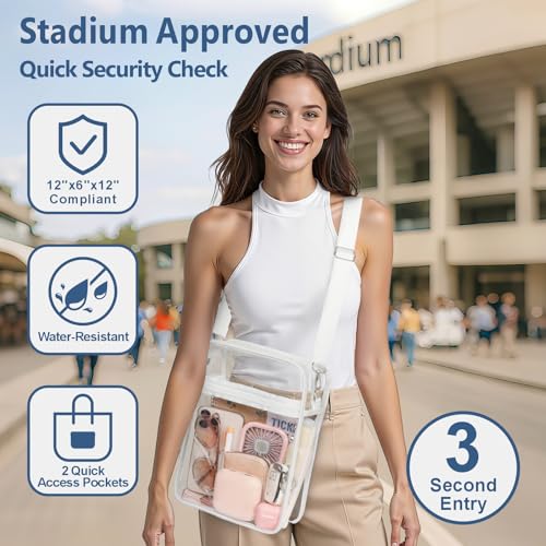 Image of PACKISM Clear Bag for Stadium Events - Clear Purses for Women Transparent Crossbody Messenger Bag for Concerts Game Day