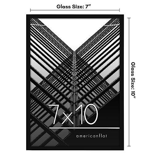Americanflat 7x10 Picture Frame with Shatter-Resistant Glass - Streamline Collection - Thin Border Photo Frame for Tabletop and Wall Display - Hanging Hardware and Easel Stand Included - Black