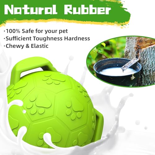 QDAN Dog Toys Soccer Balls with Straps, Interactive Durable Rubber Water Chew Toys for Training Herding Balls Indoor Outdoor, Birthday Gifts for Tug of War for Puppy Small Medium Dogs-Green