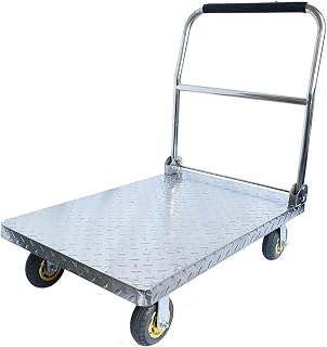 Flatbed Cart Push Cart Stainless Steel Trolley Heavy Duty Load Capacity Platform Truck With Foldable Handle And Silent Swivel Wheels For Moving (Color : 202Steel, Size : 1100Lb) (304steel 1100lb) (304steel 660lb)