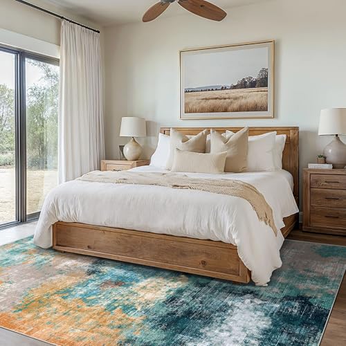 vivorug 5x7 Area Rugs - Ultra-Thin Washable Rug with Non-Slip Backing, Ideal for Living Room, Bedroom, Kitchen Floor Carpet - Modern Abstract, Easy Clean, Durable, Low Pile, Rosy Clouds