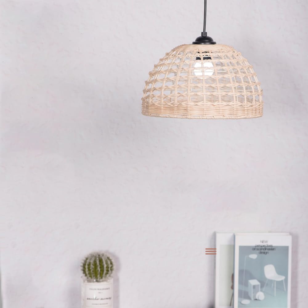 LIGKIN Lot de 2 Suspension Luminaire Rotin Vintage E27 Boho Lustre Abat