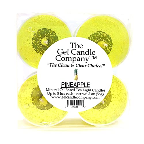 4 Pack of Pineapple Scented Mineral Oil Based Up to 8 Hour Scented Tea Lights by The Gel Candle Company