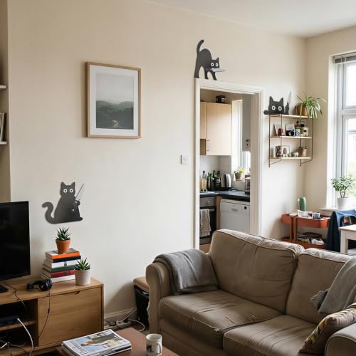 Lucky Merit Black Cat Halloween Decor, 3 Pcs Wooden Cat Kitchen Wall Art - image 5