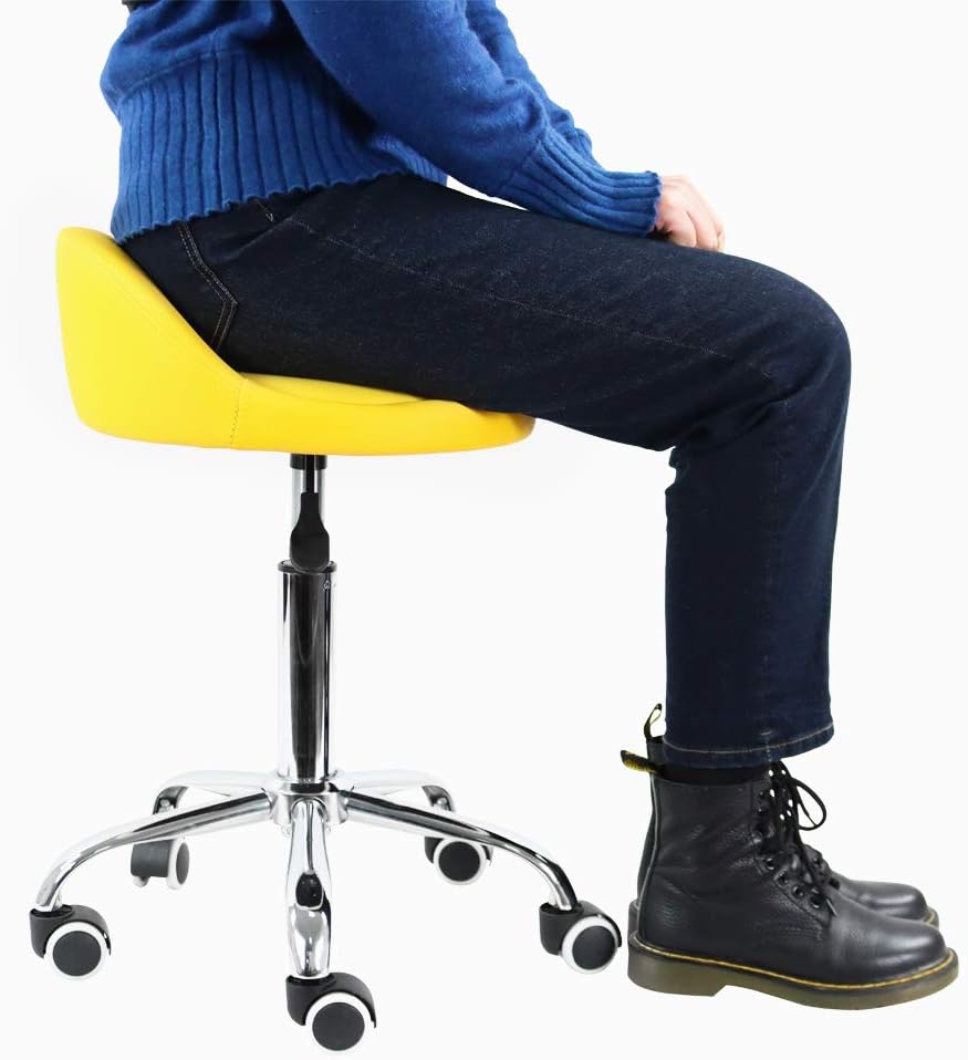 Massage Stool Height Adjustable Beauty Salon Nail Tattoo Salon Drafting Chair Rolling Medical SPA Swivel Stool with Wheels(Yellow)