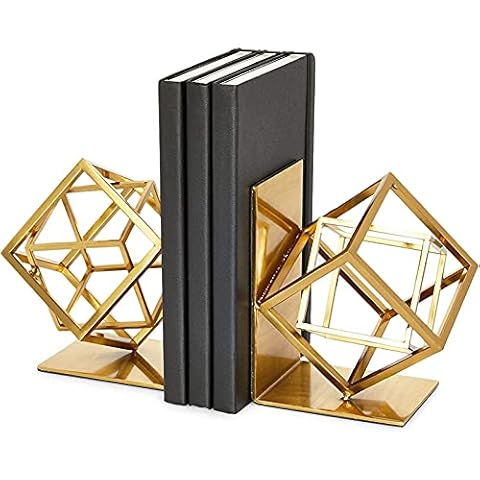 Metal Bookends, Geometric Non-Skid Book Holders Cover