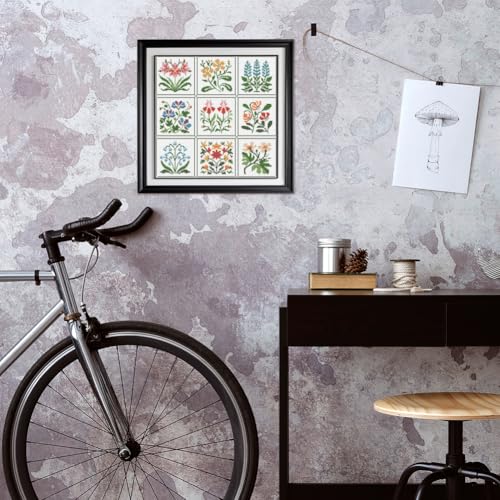 Image of FREEBLOSS 11CT Cross Stitch Kit Stamped Cross Stitch Craft Kit with Stitching Guide for Beginners Floral Folk Pattern Embroidery Set Crossstitch Wall Hanging Set 17x17inch