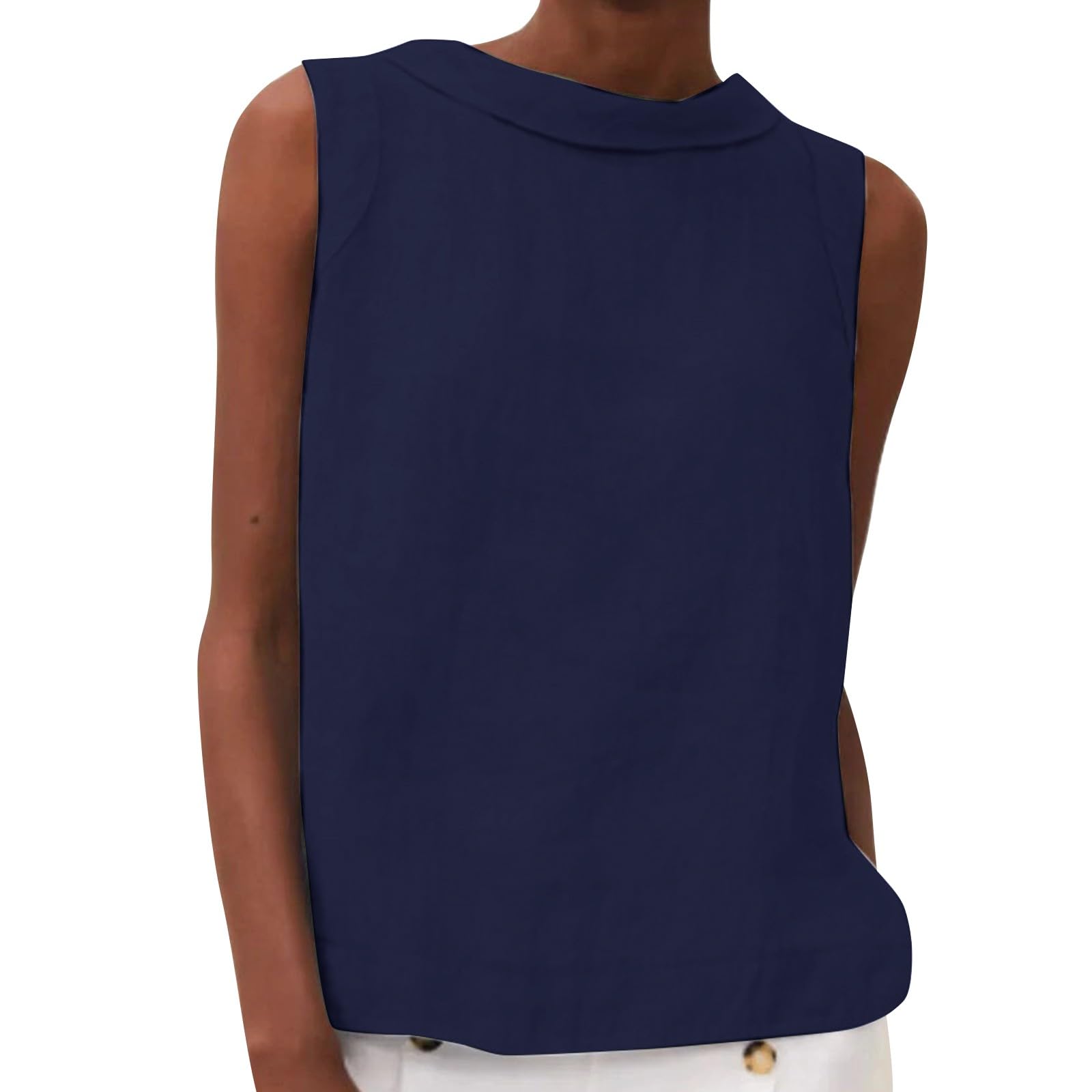 Women's Cotton Linen Tank Tops High Neck Casual Cami Blouses Basic Shirt