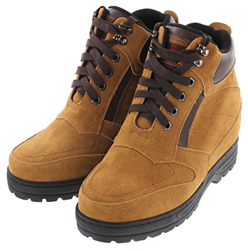 Calden Men's Invisible Height Increasing Elevator Shoes - Brown Nubuck Leather Lace-up High-top Boots with Extra Tall - 5.2 Inches Taller - K881803 - Size 11 D(M) US3