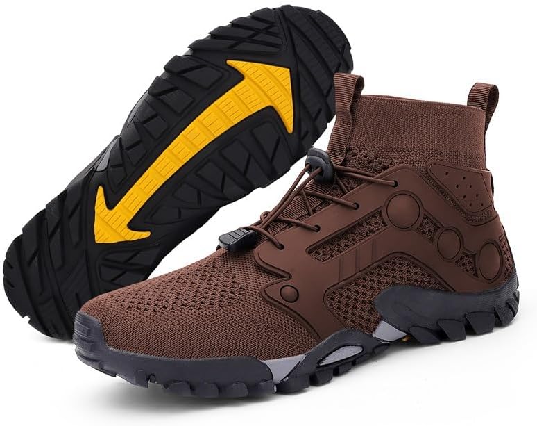 Mens Breathable Mesh Non-Slip High Top Hiking Boots Outdoor Casual Slip-On Chukka Boots Lightweight Wading Shoes for Walking Fishing River Creek Kayaking