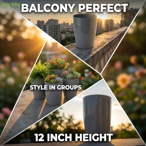 Image of Leafy Tales Modern Round Tower Planter for Home Decor 12 INCH, Highly Durable,Lightweight Indoor Outdoor Planter, Flower Pot Gamla, Pot for Balcony Garden, Vegetables, Flowers & Greenery