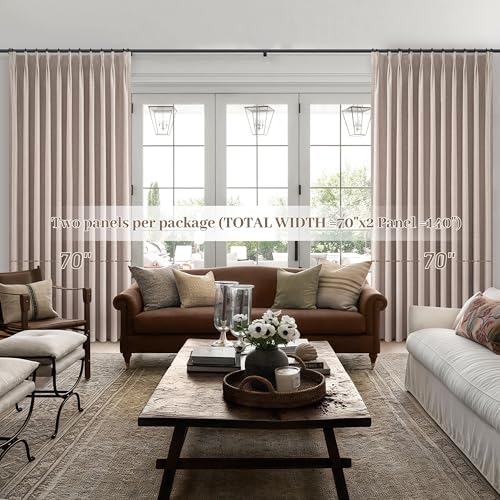 Image of Extra Wide Thick Burlap Blackout Patio Door Curtains for Sliding Glass Door 2 Panels Set, Farmhouse Boho Pinch Pleated Flax Linen Blend Energy Efficient Bedroom Window Large Drapes (70 inchWx84 inchL)