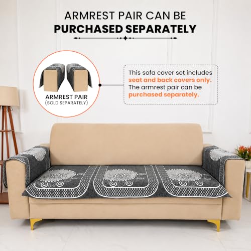 Image of Homerz Premium Chenille Fabric Sofa Cover | Soft, Durable & Dustproof | Decorative Couch Cover (Solitaire Grey, 3 Seater, Only Seat Cover)