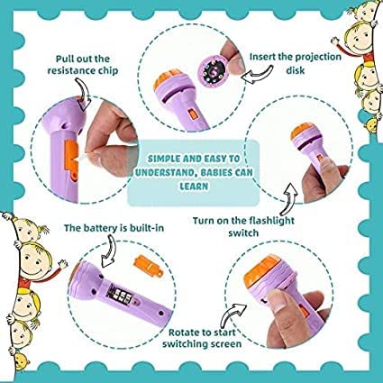 Gnanex Mini Projector Flashlight Torch for Kids 3 Slodes and 24 Patterns Projection Light (ABCD All Alphabet Random Slids) 4