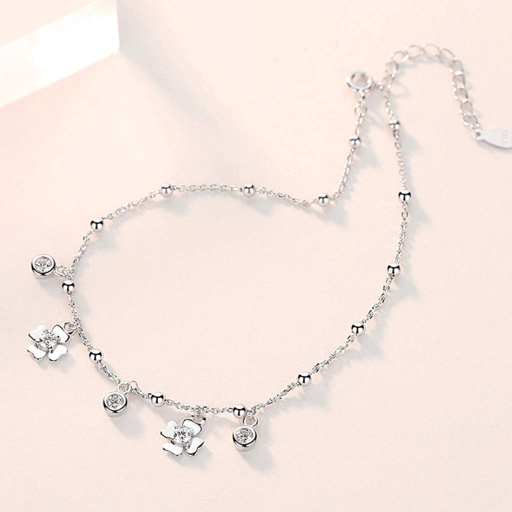Cavigliera/Cavigliere Cavigliere Donna Quadrifoglio Argento Braccialetto alla Caviglia Fascino Perline Dainty Foot Gioielli per Ragazze e Adolescenti Estate Barefoot Beach Cavigliera Cavigliere