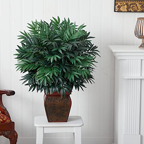 Nearly Natural 6718 35In. Double Bamboo Palm With Decorative Planter Silk Plant,Green #TOP3