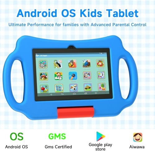 Image of Vyrolina Kids Tablet 7 Inch 4GB RAM 32GB Memory, Lightweight Shockproof Case,Long Battery Life, Parental Control, WiFi Dual Camera for Kids Ages 3-7, Nice Present Gift (Blue)