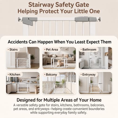 Image of StarAndDaisy Baby Safety Gate for Stairs, Doorways & Hallways, Child Safety Gate with Dual Lock, Auto-Close, No Drill Pressure Mount, Staircase Gate Baby Safety | Safety Gate for Kids Home | Black