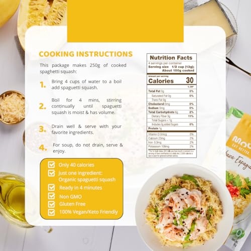 Moonrise Organic Dried Spaghetti Squash | Gluten Free | Low-Carb, Low-Calorie Vegetable Pasta | Keto and Vegan | Non-GMO | Ready in 4 minutes | 1.76 oz (Pack of 1) | (8.81 oz cooked)