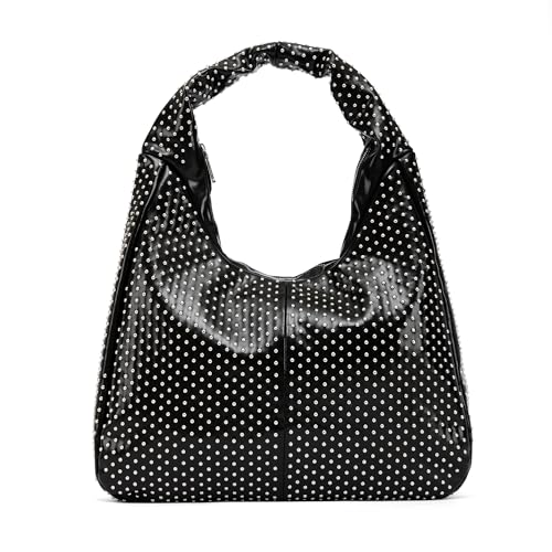 Image of NEWBELLA Women's Rhinestone Shoulder Bag - Sparkly Studded PU Leather Hobo Purse, Shiny Underarm Tote Handbag for Evening, Party, or Everyday Wear