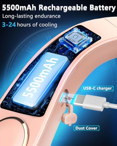 Image of FWV Neck Fan with Cooling Plate, Whisper Quiet 30dB, 5500mAh Up to 24H, Hands-Free USB-C Headphone Fans, LED for Battery&Speed, Bladeless Portable Neck Coolers for Hot Weather Outside Sports Pink