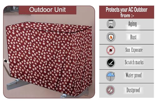 Image of The Furnishing Tree 2 Ton Split AC Cover for Indoor and Outdoor Units Floral Pattern Red White