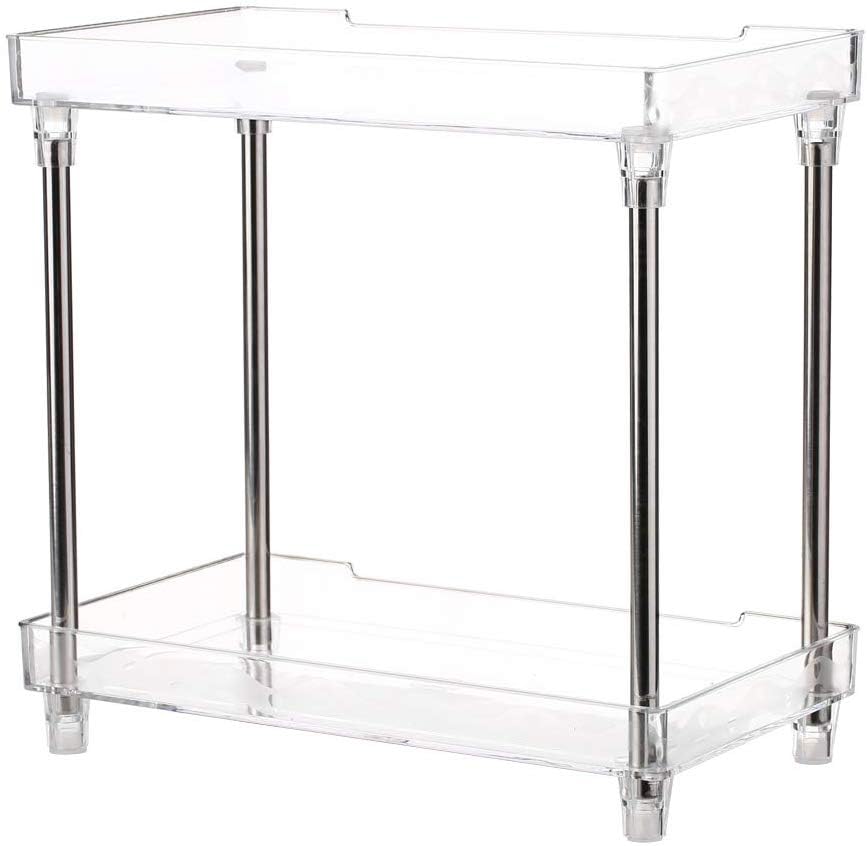 YIEZI Bathroom Organizer Countertop, 2-Tier Vanity Tray Corner Shelf for Makeup Cosmetic Perfume Skincare Bathroom Supplies and More, Multi-Functional Acrylic Organizer in Vanity Dresser Bathroom