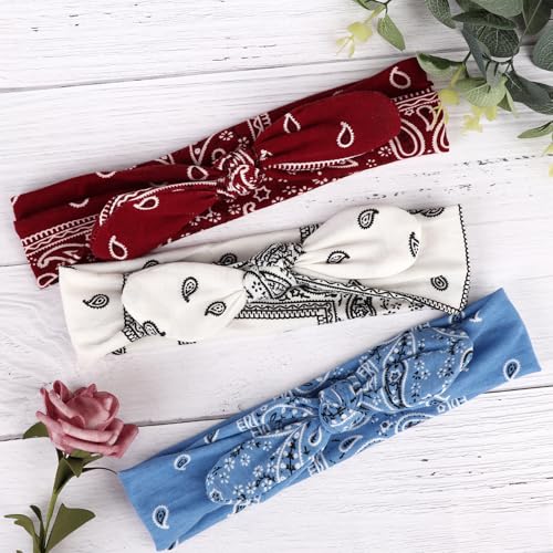 Image of DRESHOW 6 Pack Wire Boho Headbands for Women with Rabbit Ears Bow Twist Headband Printed Vintage Wire Hair Holder