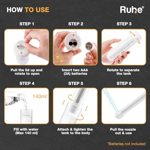 Image of Ruhe Portable Handheld bidet 180 Adjustable | 2 Modes | Travel Friendly 140ML, Electric Bidet Nozzle (White) Battery Operated Bidet Compact Lightweight | Adjustable Speed &Water Spray, 1 Year Warranty