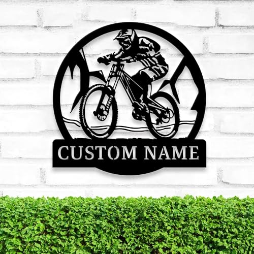 Image of Personalized Downhill Mountain Biking Monogram Metal Sign Art LED Light, Custom Mountain Biking Metal Sign, Lover Sign Decoration For Living Room