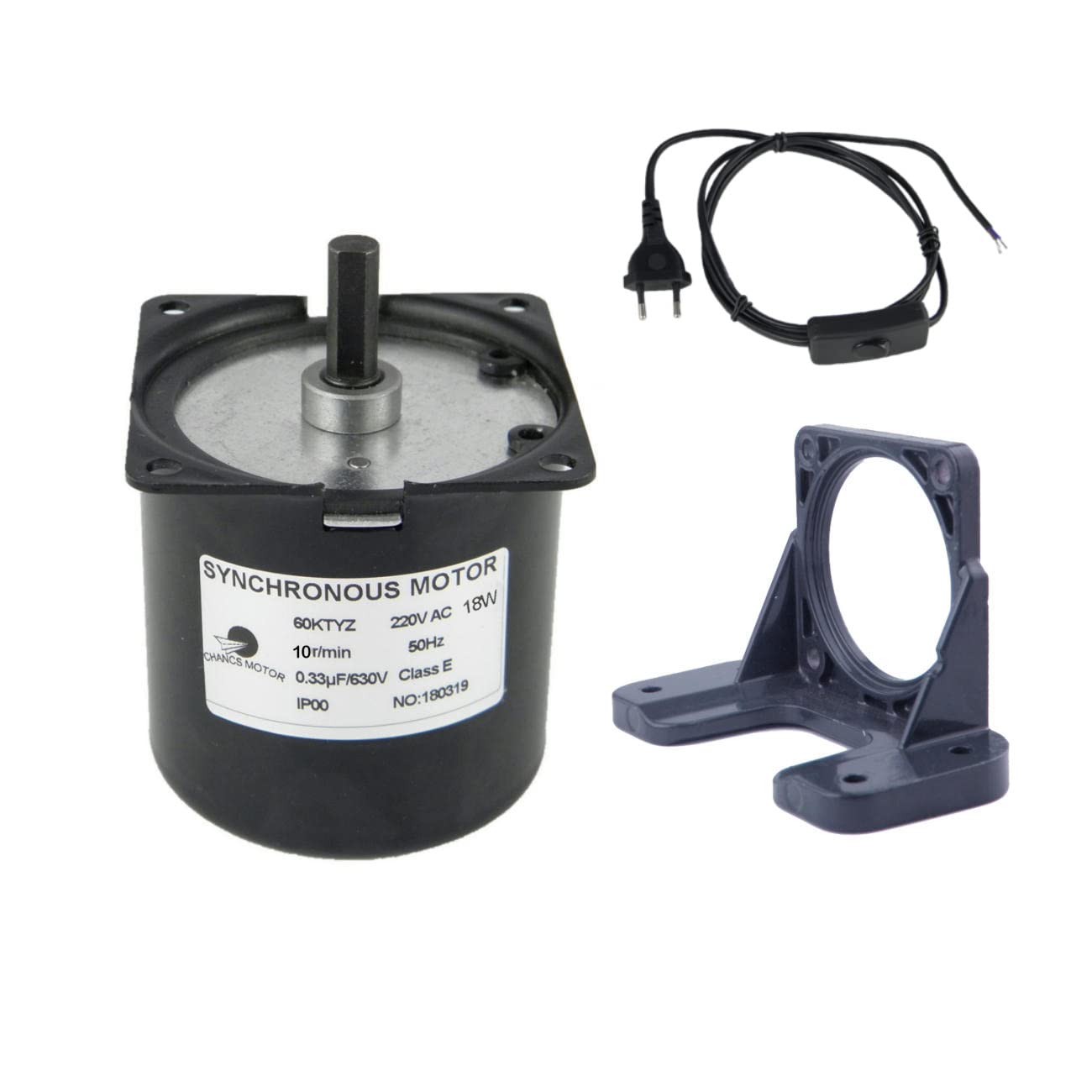 CHANCS Geared Motor Synchronous 60KTYZ 220V AC 10r/min Eccentric Shaft Reduction Motor Universal Mounting and EU/UK Switch Plug Cord