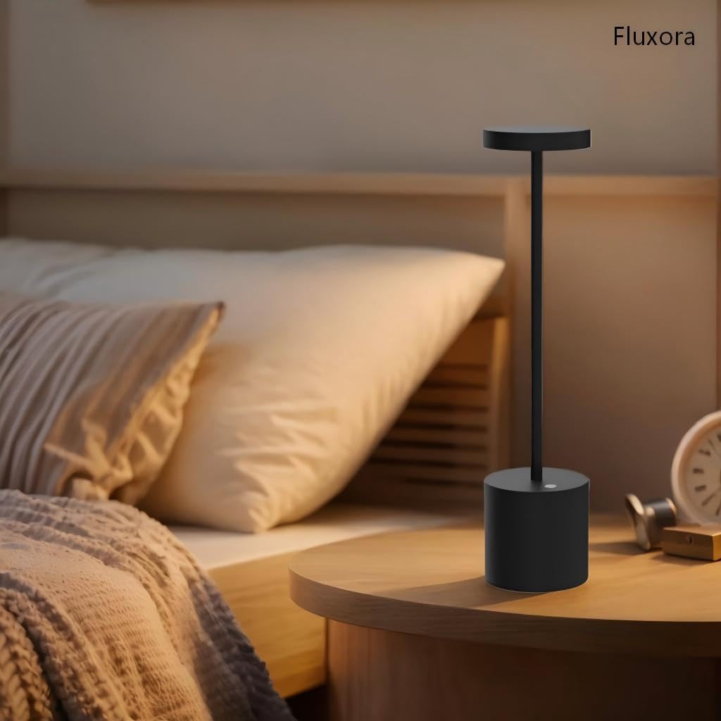 LED Table Lamp, Rechargeable Cordless with 3 Color Dimmable Light, Portable Metal for Indoor & Outdoor Use (Black)
